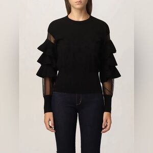 NWT LOVE MOSCHINO Tiered Ruffle Sheer Lace Mesh Sleeve Sweater